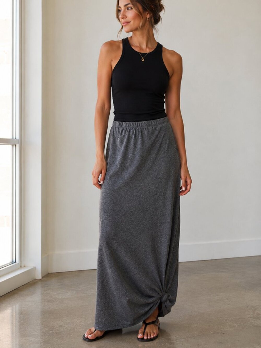 Happening in the Present Beach Coverup Maxi Skirt Gray M Summer Boho